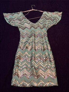 Mint Green Sequin Chevron Party Dress